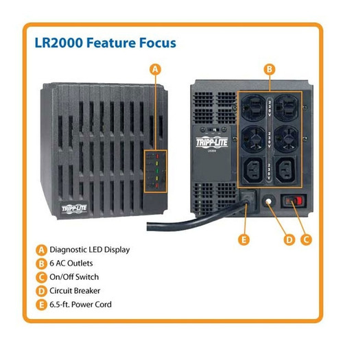 Imagen 3 de 4 de Regulador De Voltaje Avr Tripp-lite Lr2000 2kva 220v 6 Tomas