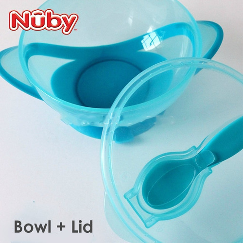 Imagen 6 de 9 de Plato-bowl Para Bebe Nuby Con Sopapa,tapa Y Cuchara Colorido