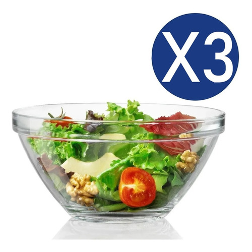  Set X3 Bowl Vidrio Ensaladera Pompei 17 Cm Apilable Silmar 