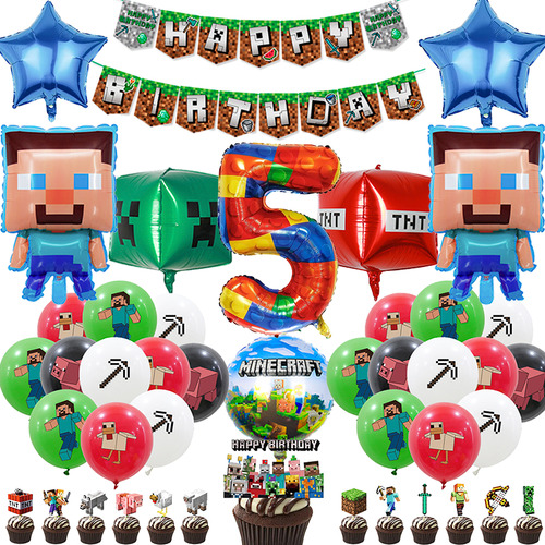 Kit De Decoración De Globos Cumpleaños Minecraft 42pcs