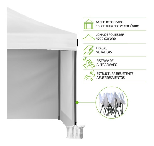 Imagen 3 de 10 de Gazebo Autoarmable 3x3 Playa Plegable Con Paredes Exterior