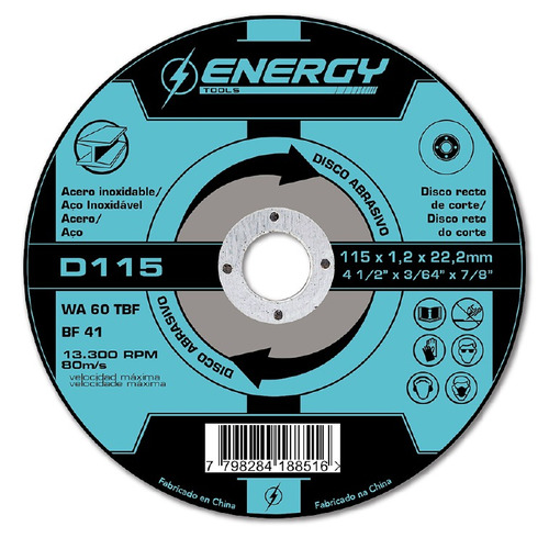 Disco Corte Metal 41/2  1.2mm Energy D115
