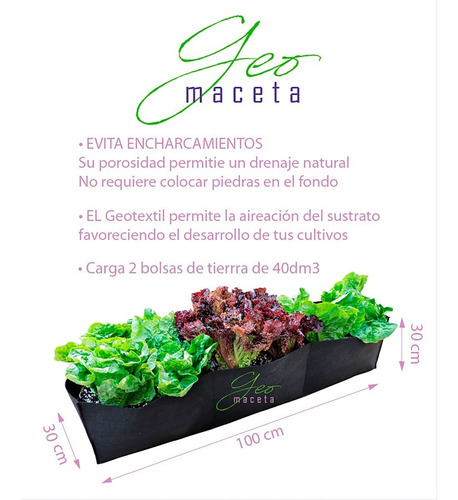 Imagen 2 de 3 de Huerta En Casa - Macetero Rectangular 1 Metro Tela Geotextil