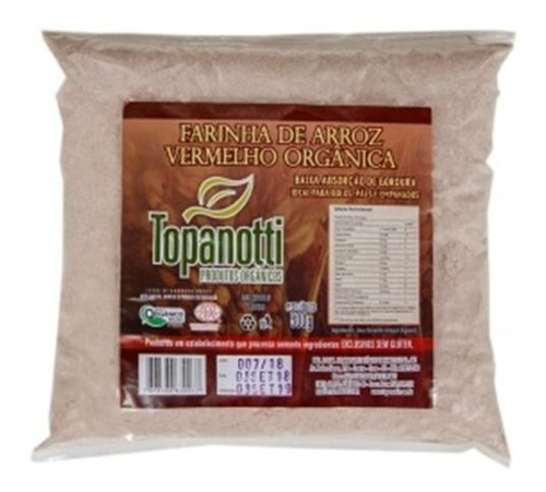 Imagem 1 de 1 de Farinha De Arroz Vermelho Orgânico Topanotti 500g Kit C 5un.