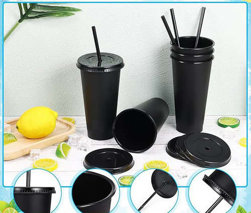10 Vasos Reutilizables Plástico 710 Ml C/tapa Y Popote
