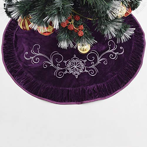 Purple Velvet Flower Embroidered Center, Pleat Luxuriou...