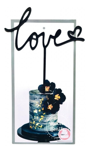 Adorno Cake Topper Cartel Para Torta Love Negro  Fiesta