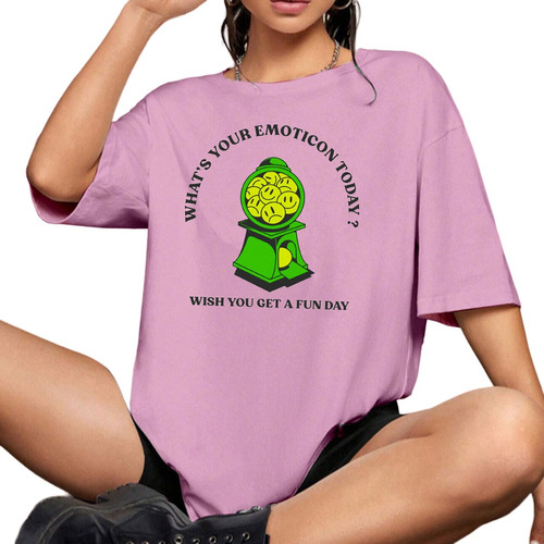 Camiseta Bolinha Estampa Oversized Carinha Feliz Frase Emoji