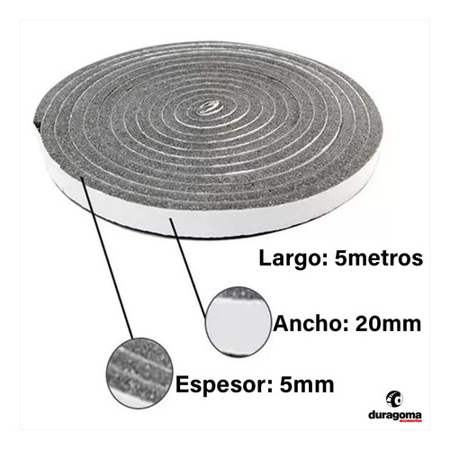 Imagen 2 de 6 de Burlete Espuma Autoadhesivo 20x5mm Rollo 5mts