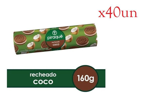 40 Pacotes Bolacha Piraquê Chocolate Recheada Com Coco