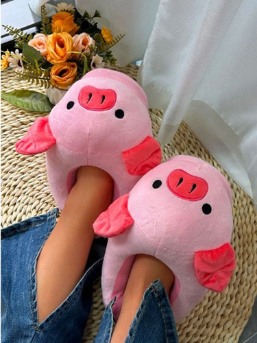 Pantuflas De Casa Esponjosas Con Diseño De Cerdo Para Mujer