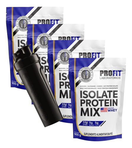 Kit 4 Whey Protein Isolado Isolate Mix Refil 900g + Brinde