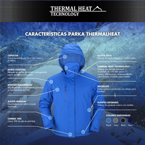 Imagen 6 de 8 de Parka Thermalheat Hombre Costuras Selladas Y Cierre Ykk