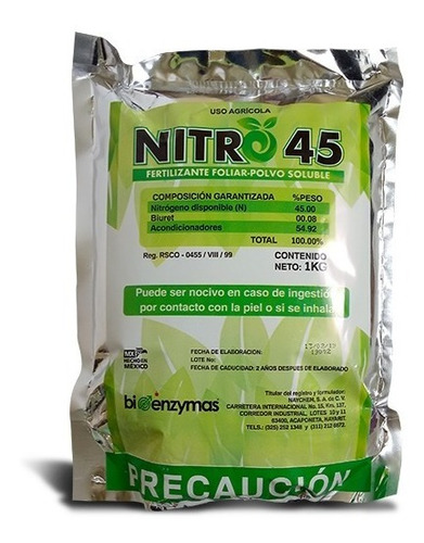 Imagen 1 de 1 de Nitro 45 1 Kg Nitrógeno Foliar Soluble De Alto Rendimiento