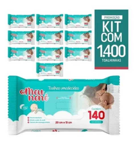 Kit 10 Pacotes 1.400 Toalhas Umedecidas Meu Nenê Atacado