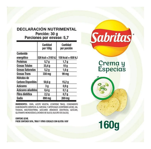 Sabritas Sabor Crema Y Especias 160 G 5 Pzas