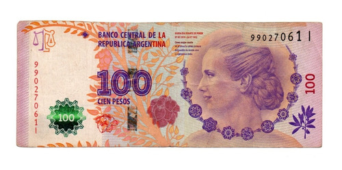 Argentina Billete 100 Pesos Evita Bottero 4309a Fil-2 Difici