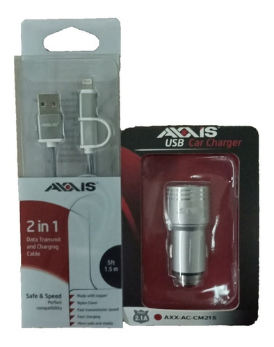 Combo Cable 2 En 1 P/r Con Cargador De Carro P/r Axxis 