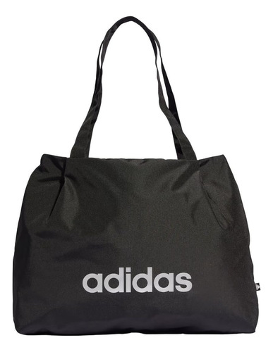 Bolsa lineal Adidas Shopper Essentials, marco de herrajes Hz5956, color níquel, correa de hombro negra, diseño de tela lisa negra
