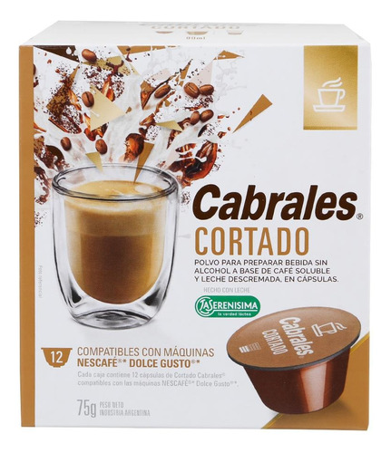 Cápsulas Café Cabrales Cortado Caja X 12. Aptas Dolce Gusto