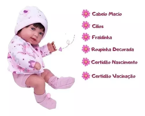 Boneca Anny Doll Baby Reborn Menina - 2441 - Cotiplás - Real Brinquedos