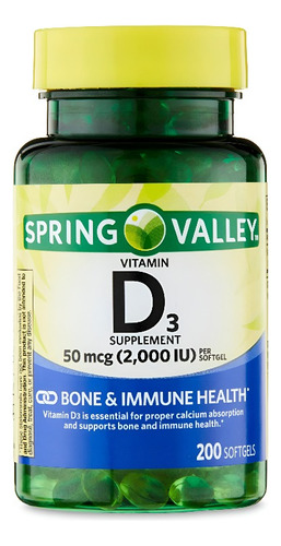 Vitamina D3 , 50mcg - 2000iu Spring Valley , 200 Capsulas