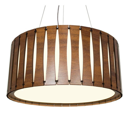 Lustre De Madeira Redondo Grande Imbuia 50cm Modelo Macauã 110v/220v