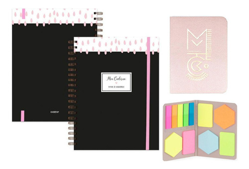 Caderno Boa Fortuna Miolo Color + Stick Note 6 Rosa Metallic