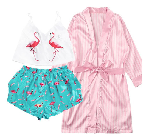 Conjuntos De Pijamas De Seda Satinada Para Mujer, Ropa Inter