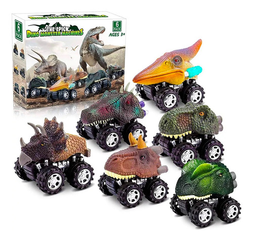 Set De Juego 6 Autos Dinosaurio A Friccion Juguete Niños