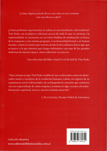 Calma: Una travesía por la meditación, de Parks, Tim. Ananta Editorial El Hilo de Ariadna, tapa blanda en español, 2022