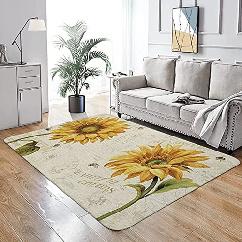 Ormis Sunflowers And Honey Area Rug Ultra Soft Faux Wool Thr