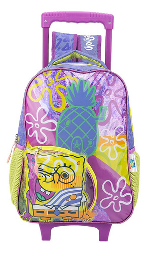 Mochila Con Ruedas Escolar Bob Esponja Morado 135t