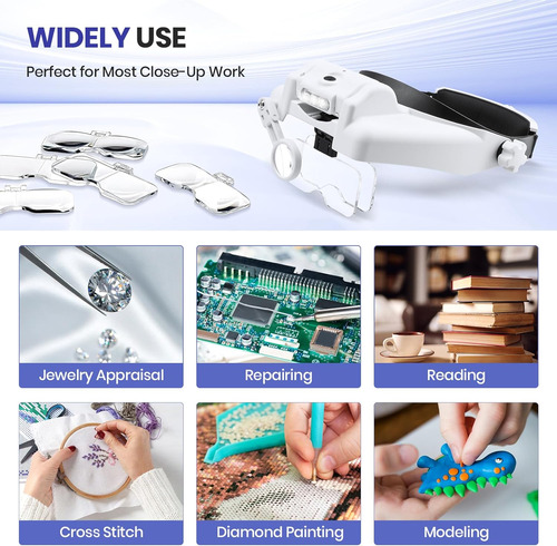 Lupa Iluminada Con Luz Led, Lupa De Cabeza Recargable De 1 A