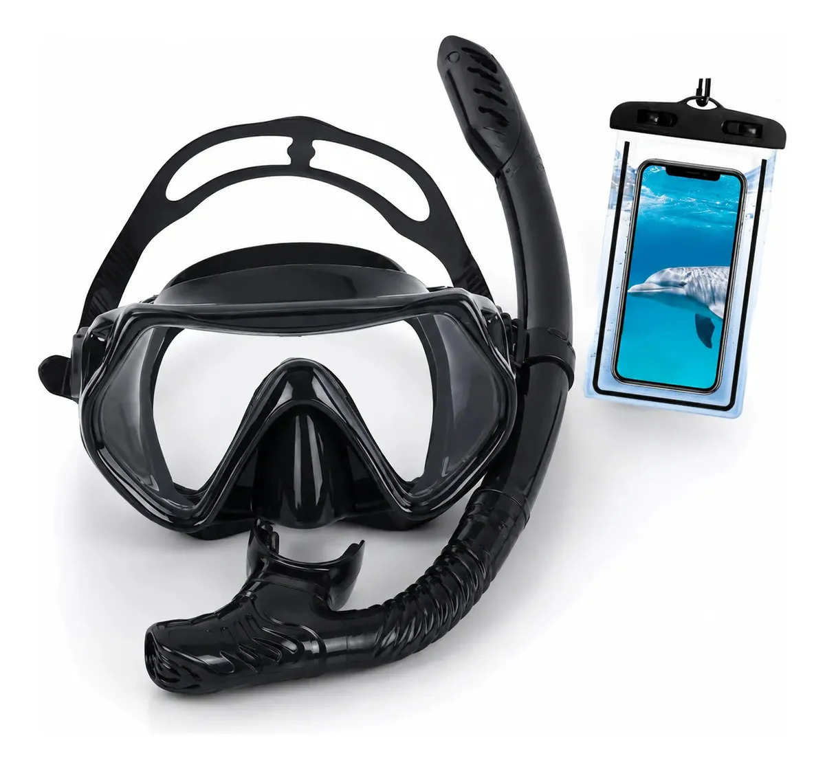 Set de Snorkel para Adultos con Máscara Antivaho y Tubo de Silicona, Incluye Funda Impermeable para Teléfono