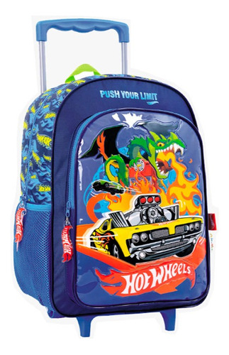 Mochila Hot Wheels Dragon Con Carro - Vamos A Jugar Color Azul