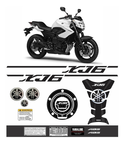 Kit Adesivo Emblema Yamaha Xj6 2013 Branca + Tankpad Xj61316 Cor Preto