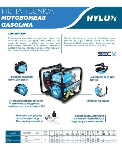 Motobomba De Agua 2 Pulgadas 6hp Gasolina Hylux