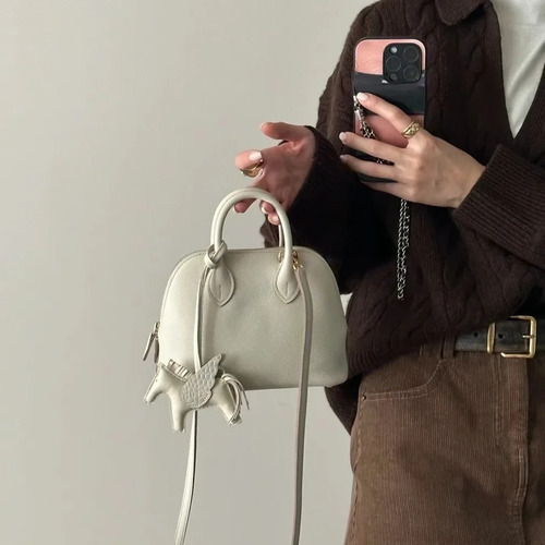 Bolsa De Boliche Feminina Shell Bag Top Layer Em Couro Bovin