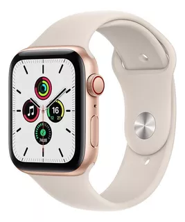 Apple Watch SE (GPS + Cellular, 44mm) - Caja de aluminio color oro - Correa deportiva Blanco estelar