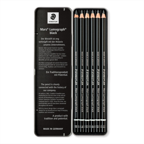 Lápices Staedtler Mars Lumograph Black - Estuche Metálico X6