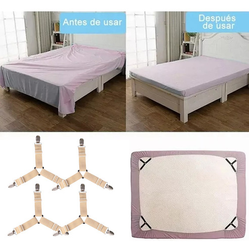 Imagen 5 de 7 de Sujetadores De Sábana De Cama Correa 4 Unidades Ajustable