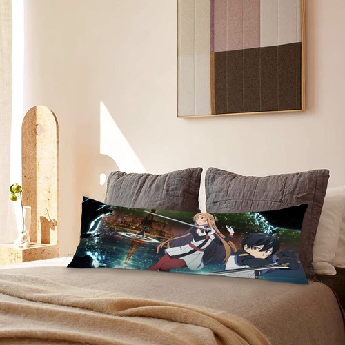 Cojin Almohada Sword Art Online Kirito Asuna Pelea 35x100cm Diseño De La Tela Lisa