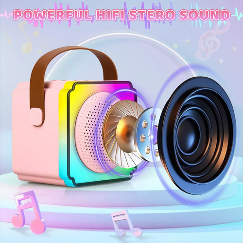 Mini Parlante Karaoke Bt Con Microfono Usb Rosa Claro