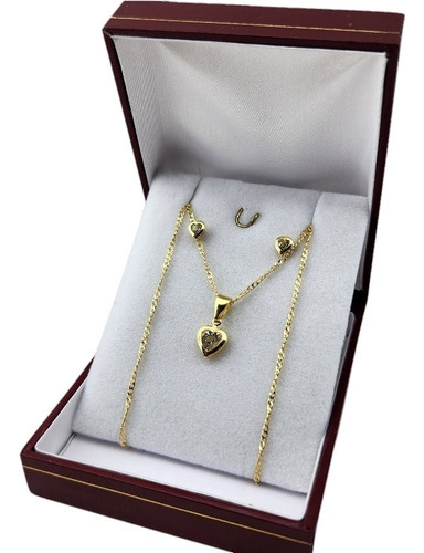 Collar Corazon + Aros Oro Enchapado Novia Regalo De Navida 