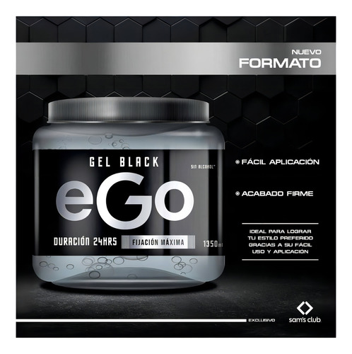 Gel Fijador Para Cabello Ego Black 1350 Ml Maxima Fijación