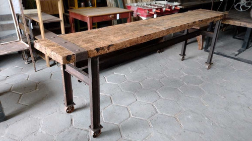 Imagen 2 de 9 de Barra Con Ruedas Base Hierro Tablon Madera Dura Ajada