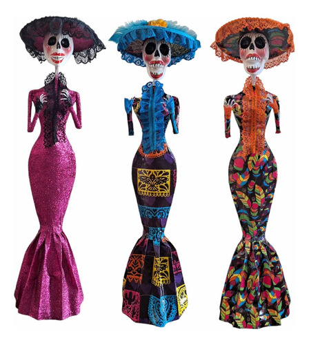 Catrinas De Papel Mache Hechas A Mano Artesanal Mexicana 