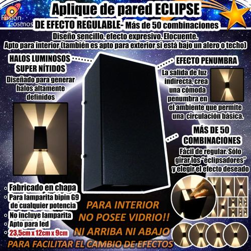Imagen 2 de 10 de Aplique Pared Interior Luz Transformable En Más De 50 Efecto Luces Difusor Moderno Hierro Bidireccional Spot Apto Led