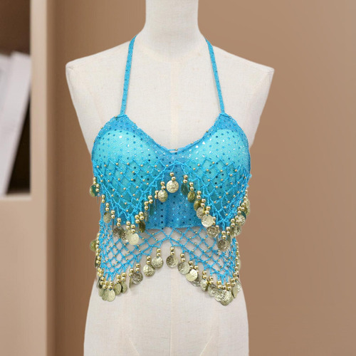 2 Trajes De Top Corto Con Lentejuelas, Ropa De Baile, Azul